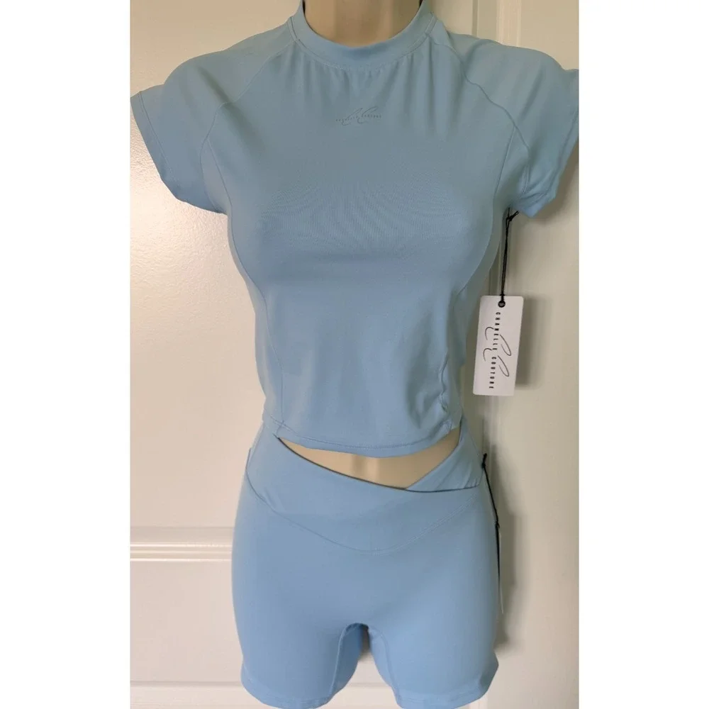Chanelle Couture Powder Blue 2-Piece Activewear Set - Size S - NWT